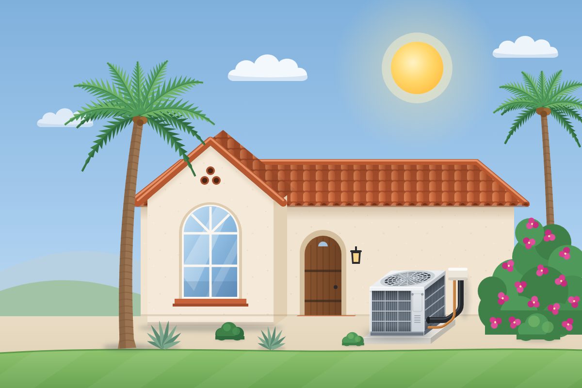 San Diego home with an outdoor AC condenser beside the house, serviced by HVAC Repair San Diego, CA